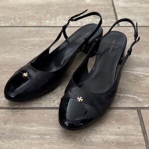 Tory Burch Black Patent Slingback Loafers